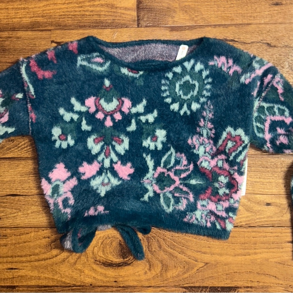 Anthropologie (Daily Practice) ~ Small ~ Blue/Pink Floral ~ Fleece Crop Sweater - Picture 11 of 16